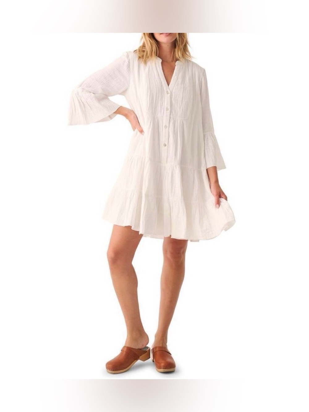 Faherty Kasey Dream Gauze Tiered Organic Cotton Dress White